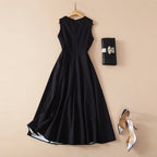 European and American women's clothing 2024 summer new Round neck Sleeveless flower print fashion Pleated dress