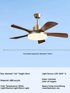 Mid-century style ceiling fan lamp, living room and dining room integrated ceiling fan light, retro quiet bedroom electric fan l