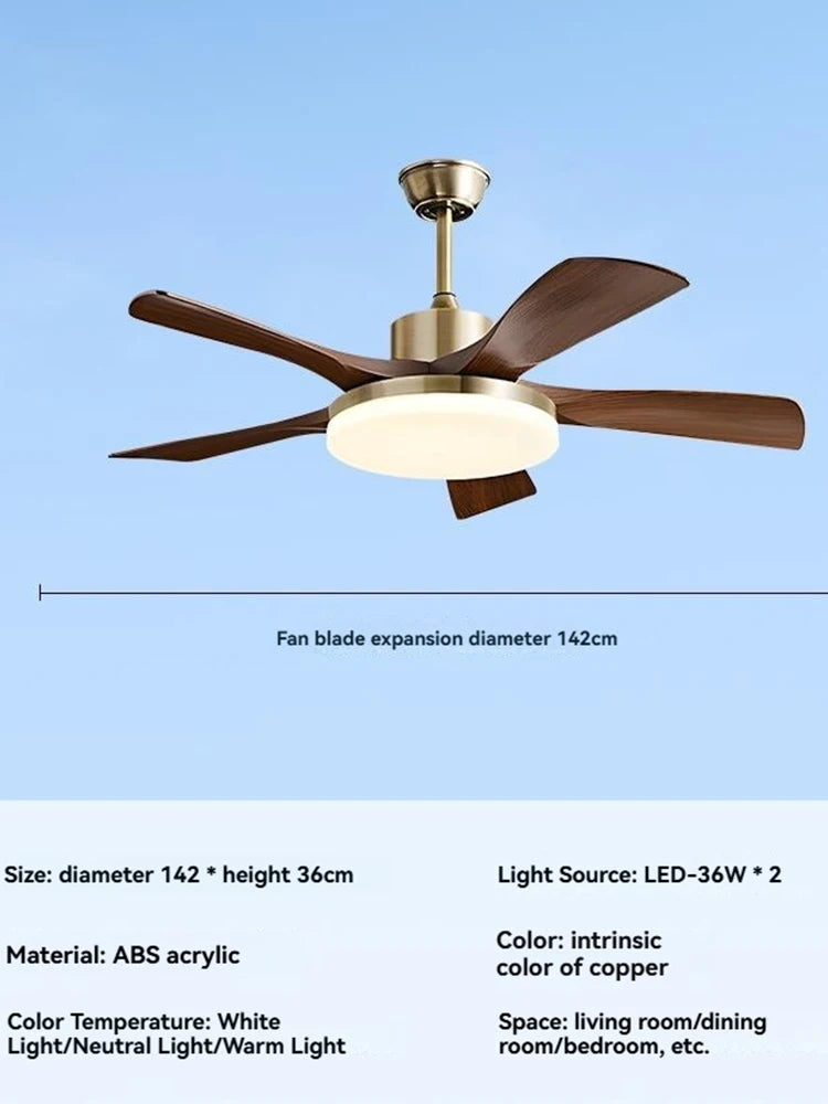 Mid-century style ceiling fan lamp, living room and dining room integrated ceiling fan light, retro quiet bedroom electric fan l