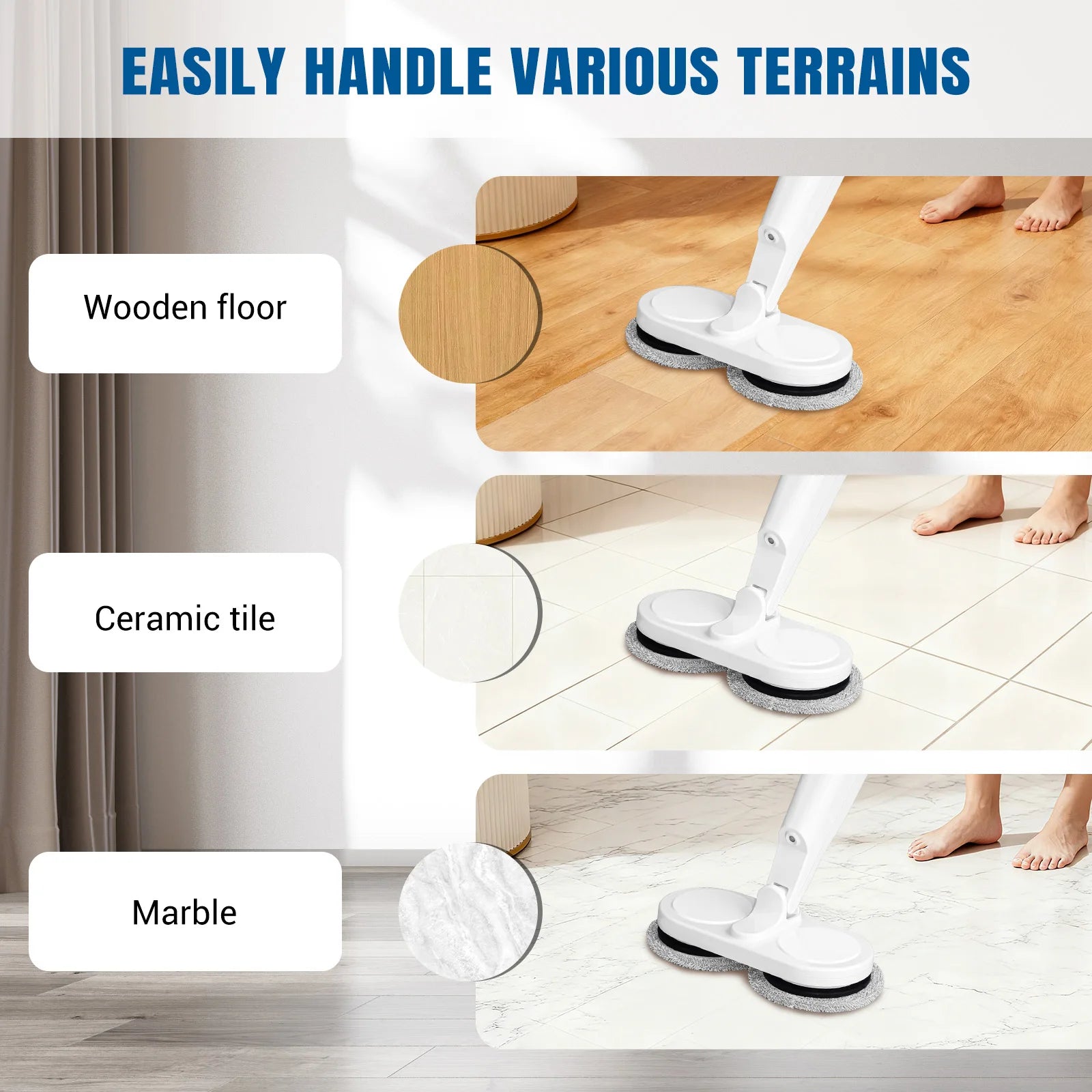 Electric Mop Cordless 200ml Water Tank Dry and Wet Floor Cleaner Spin Mop Spray Function Mop for Wiping Scrubbing Polishing