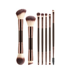 7 double-ended makeup brushes, loose powder brush, foundation brush, eyeshadow brush, eyebrow brush, soft hair beauty tool.