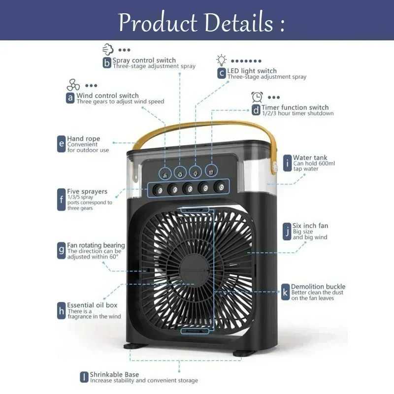 2026 Three In One Household Air Conditioner Small Air Cooler Portable Smallfan Household Night Humidifier LED Nightlight Fan
