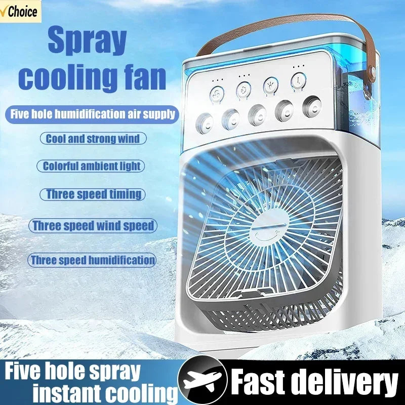 2026 Three In One Household Air Conditioner Small Air Cooler Portable Smallfan Household Night Humidifier LED Nightlight Fan