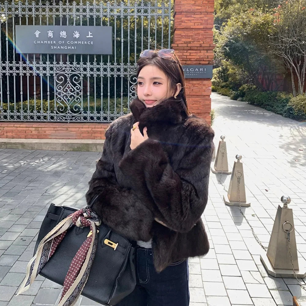 Natural Rabbit Fur Coat Women New Autumn Winter Female Real Fur  Real Leather and Fur Women's Clothing Outerwear Lady Jacket