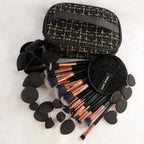 47 piece set of beauty tools, small fragrance makeup bag, makeup brush set, portable toiletry, travel, powder puff, makeup