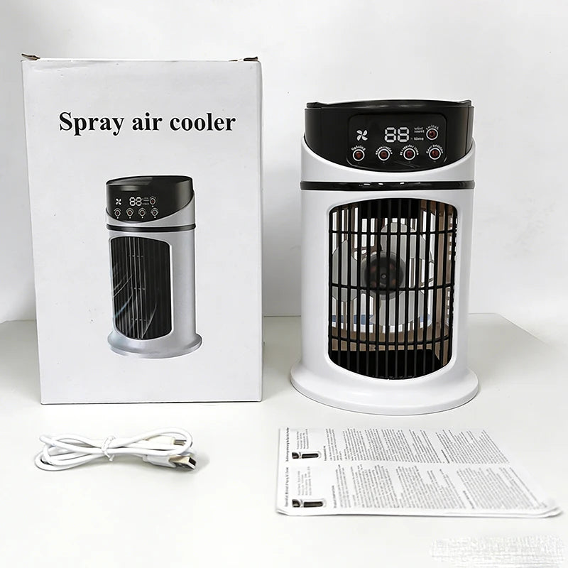 Portable USB-chargable silent small air conditioner, small mini household air cooler fan with light-emitting diodes
