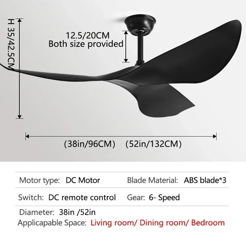 38/52 Inch Ceiling Fan Living Room Restaurant Americans Modern Office Without Light DC Remote Control Electric Fan 110V 220V
