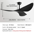38/52 Inch Ceiling Fan Living Room Restaurant Americans Modern Office Without Light DC Remote Control Electric Fan 110V 220V