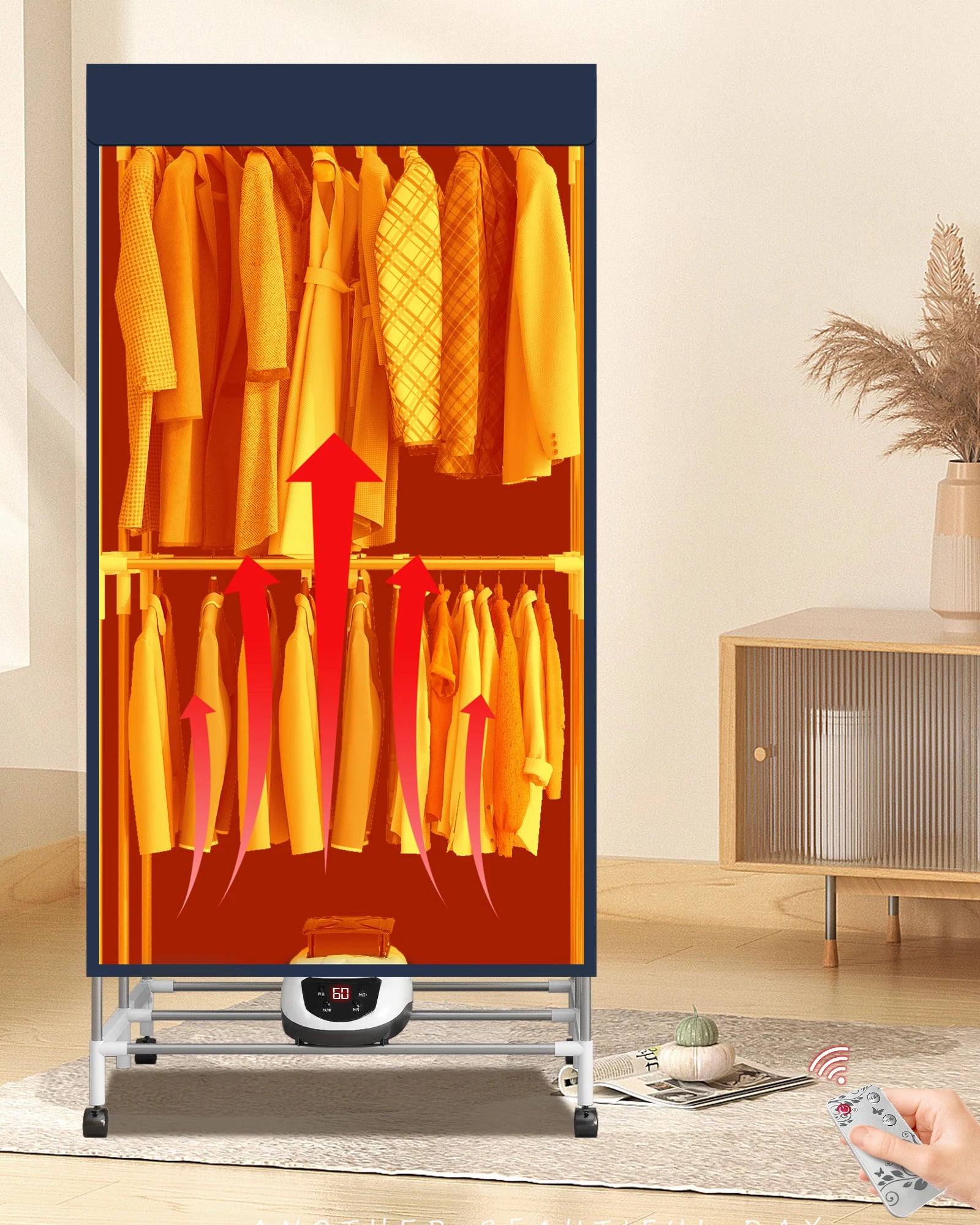 Portable Electric Clothes Dryer,220V-1500W Heated Clothes Airer, Heated Clothes Dryer with Timer, Electric Clothes Dryer