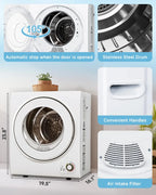 110V Portable Dryer – 850W Compact Clothes Dryer with 4 Automatic Drying Modes, Stainless Steel Tub, Simple Control, Customized