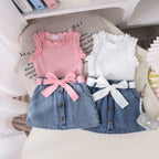 2026 Summer Korea Style Children's Clothing Sets Girls Casual Tops +Skirt Two Piece Kids Fashion Outfits Holiday Baby Clothing