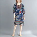 Women's Clothing Women Indian Dress Ready Stock Summer Vintage Causal Korean Style Beach Embroidery Tassel Floral Print Vestidos