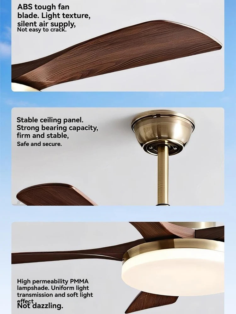 Mid-century style ceiling fan lamp, living room and dining room integrated ceiling fan light, retro quiet bedroom electric fan l