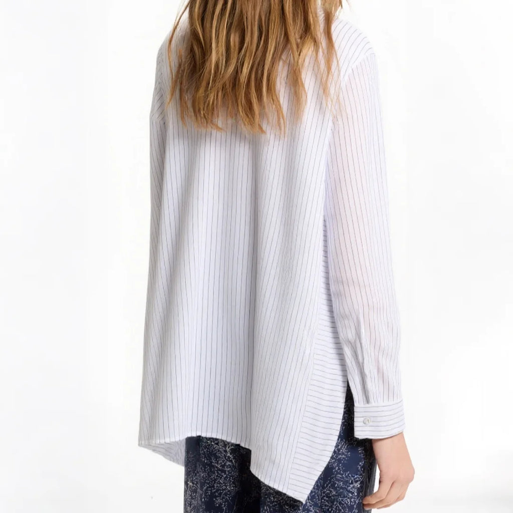 CH Woman's clothing - White vertical striped long-sleeved shirt - Buttoned neckline - With golden logo details