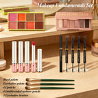 Makeup Fundamentals Set Blush Palette，Eyeshadow Palette, Lipstick, Eyebrow Pencil, Eyeshadow Brush Beauty Cosmetic for Daily Use