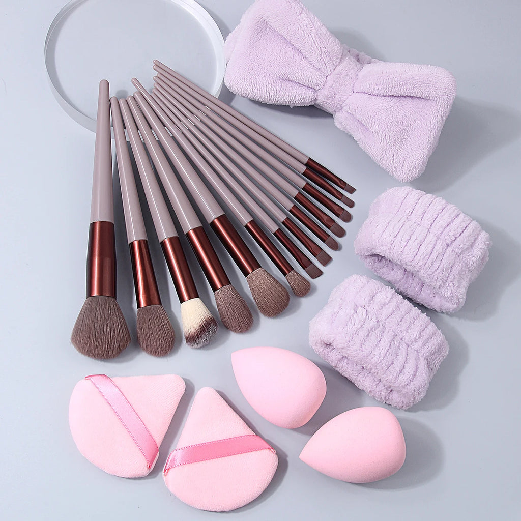 20Pcs Makeup Set Including Makeup Brushes, Beauty Sponges, Powder Puffs, Wrist Straps and Hair Band, Essential Beauty Care Tools