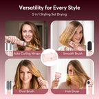 5 in 1 Hair Styler with Travel Bag Air Wrap 1200W Hair Dryer Straightening & Blow Dryer Brush for Multiple Styling Home Hotel