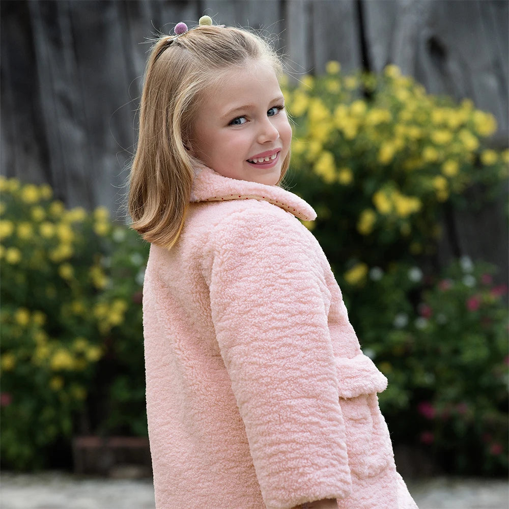 Dave Bella Girls Coat Autumn Winter Pink Lapel Baby Thickened Plush Jacket Cute Princess Outerwear Children's Clothing DB4254491