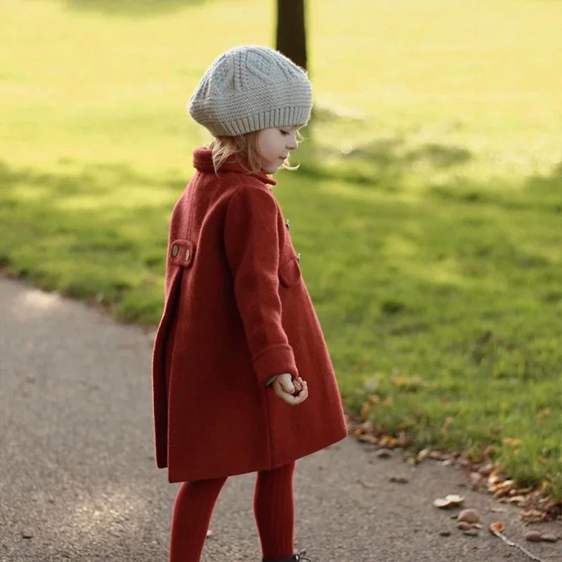 Girls Cashmere Tweed Coat 23 Fall And Winter New Fashion Double-sided Wool Coat Cotton Warm Long Girls Coat Children's Clothing
