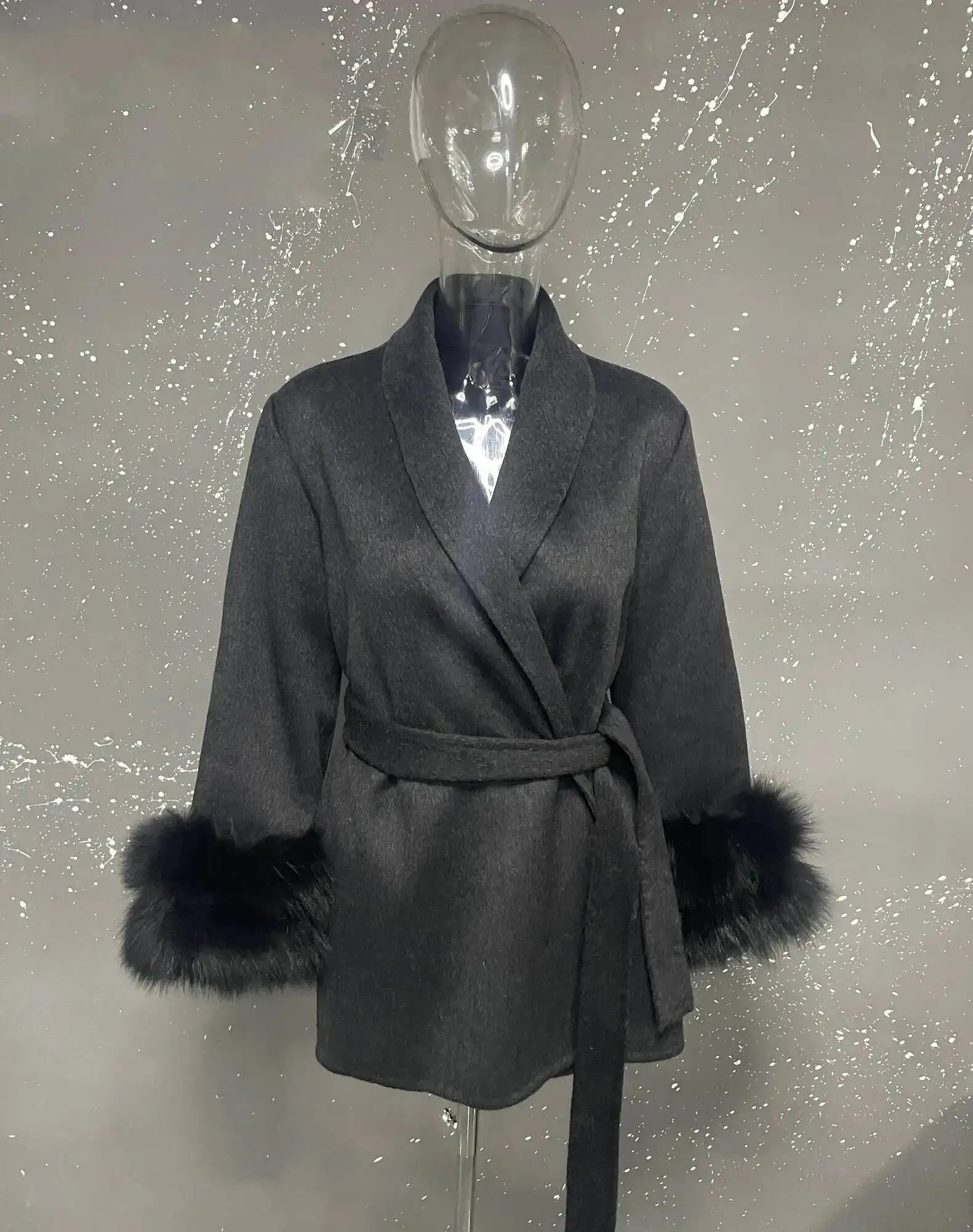 UCXQ Elegant OL Office Lady Overcoats Fur Patchwork Long Sleeve Woolen Coat Beautiful Women's Clothing Jacket Autumn 2025 Winter