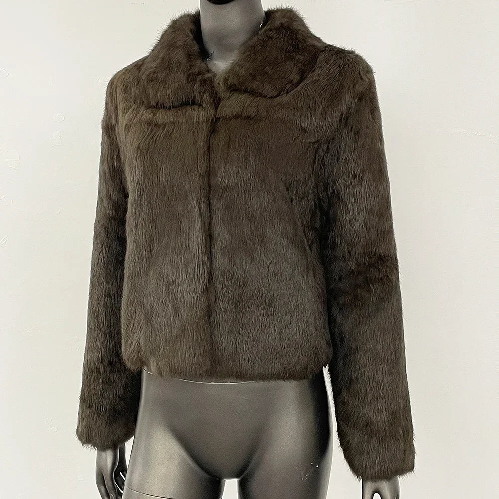 Natural Rabbit Fur Coat Women New Autumn Winter Female Real Fur  Real Leather and Fur Women's Clothing Outerwear Lady Jacket
