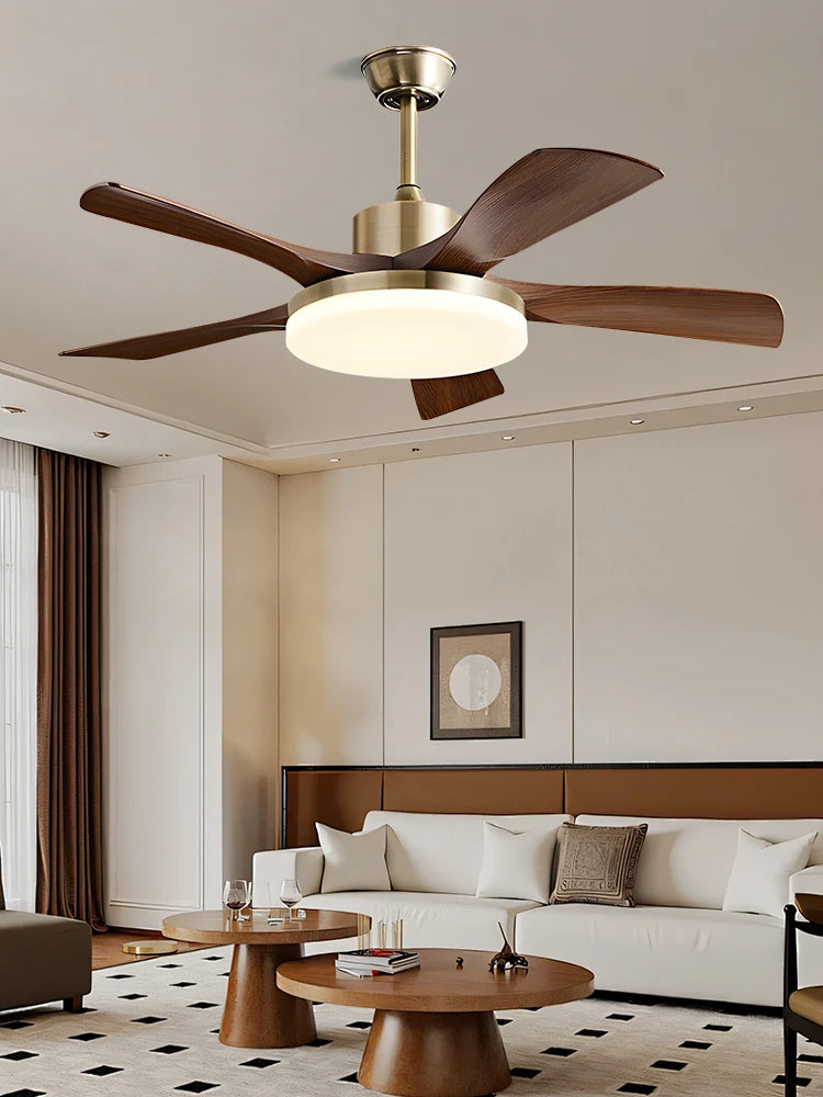 Mid-century style ceiling fan lamp, living room and dining room integrated ceiling fan light, retro quiet bedroom electric fan l